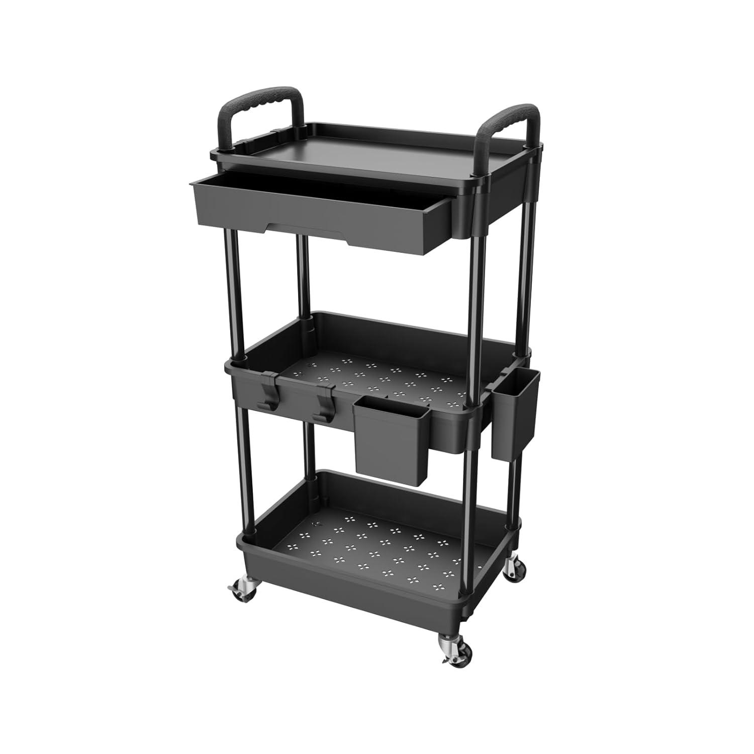 WZTO 3-Tier Rolling Utility Cart 3-Tier Multifunctional Storage Organizer Supply Holder Quiet Multifunctional Organizer for Salon Hospitals Bathroom Kitchen exceptional