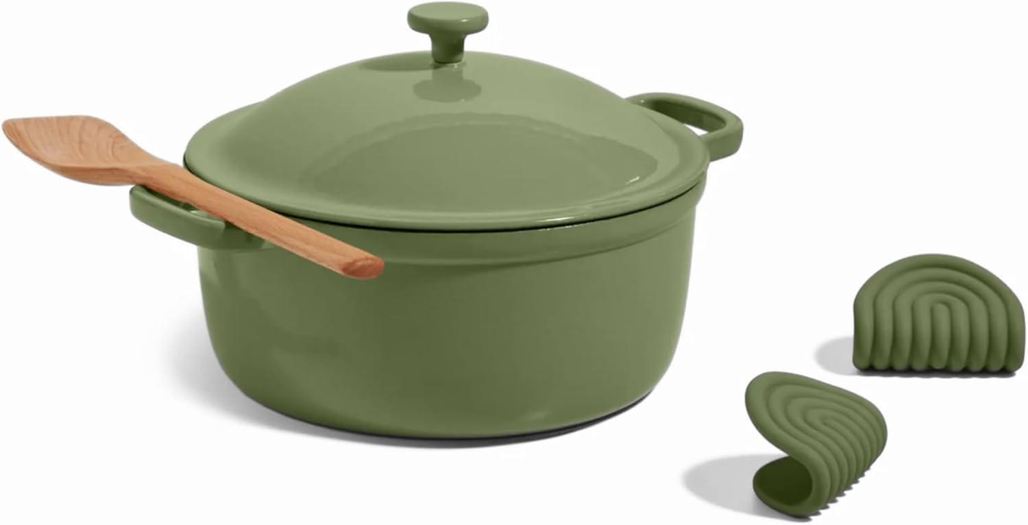 Our Place 5.5qt 10.5" Cast Iron Perfect Pot - Sage: Our Place Cookware, Enamel Finish, Hand Wash, Gas & Electric Compatible