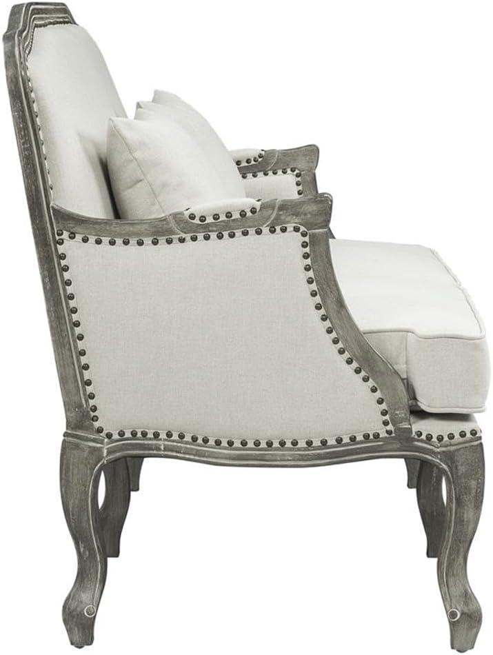 29" Tania Accent Chair Cream Linen Brown Finish - Acme Furniture: French Cabriole, Nailhead Trim, No Assembly Required