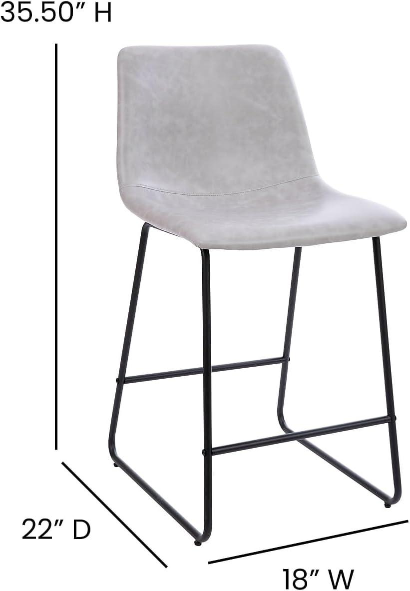 Adjustable Light Gray Leather & Metal Dining Stools, Set of 2