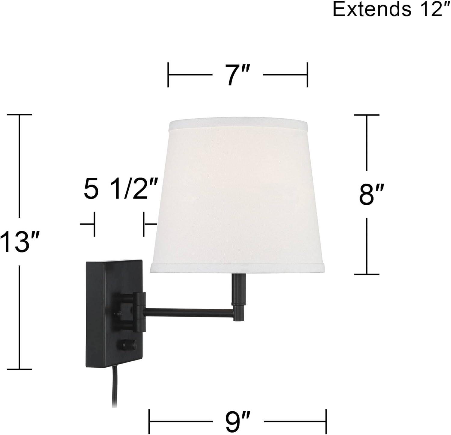 360 Lighting Lanett Modern Swing Arm Wall Lamps Set of 2 Black Plug-in Light Fixture with USB Charging Port White Lamp Shade for Bedroom Living Room