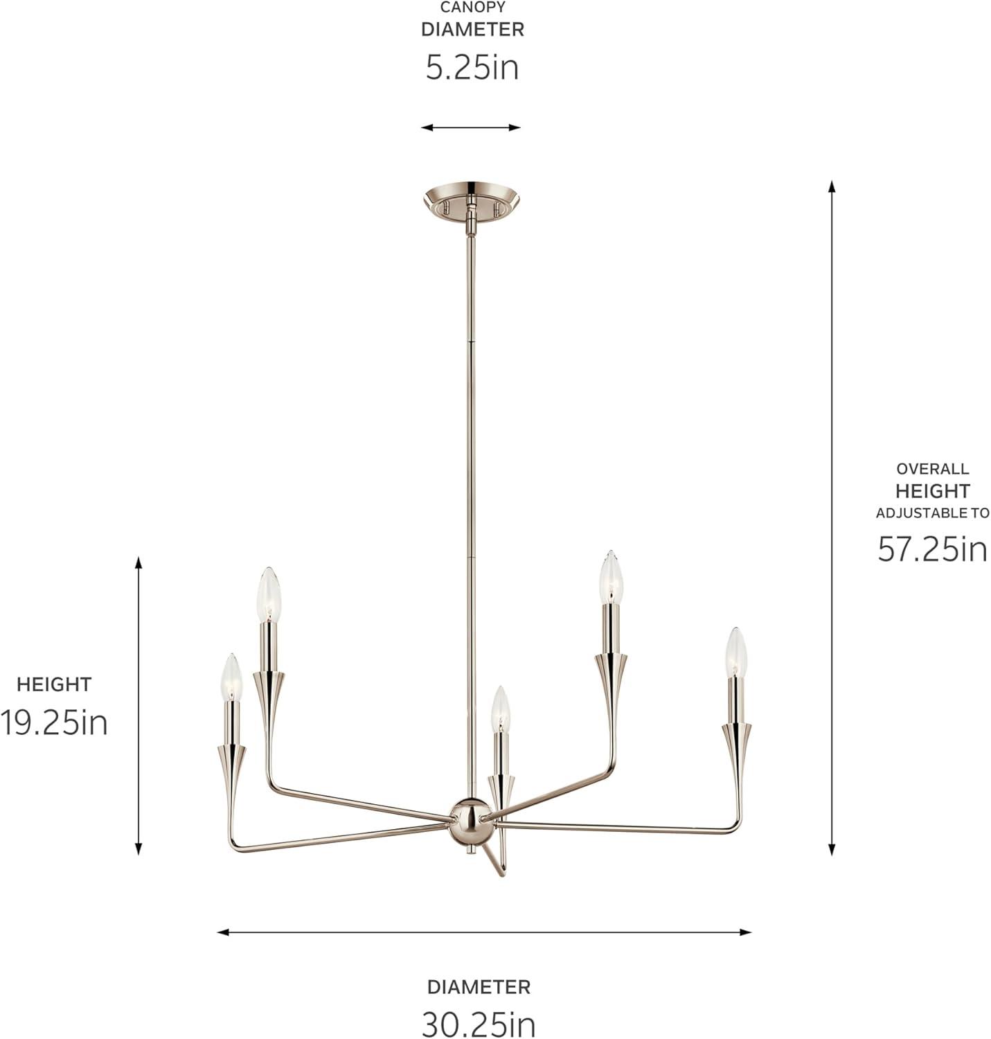 Polished Nickel 5-Light Modern Chandelier with Tapered Accents