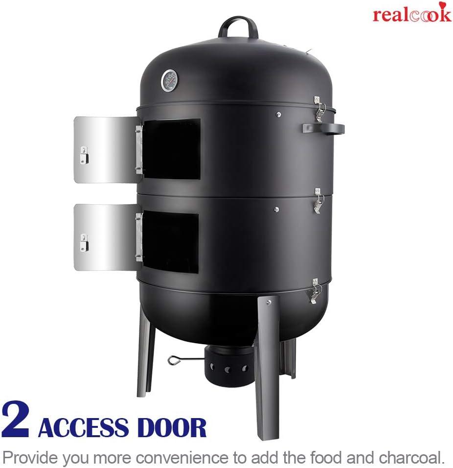 20 Inch Black Vertical Charcoal Smoker Grill with Thermometer