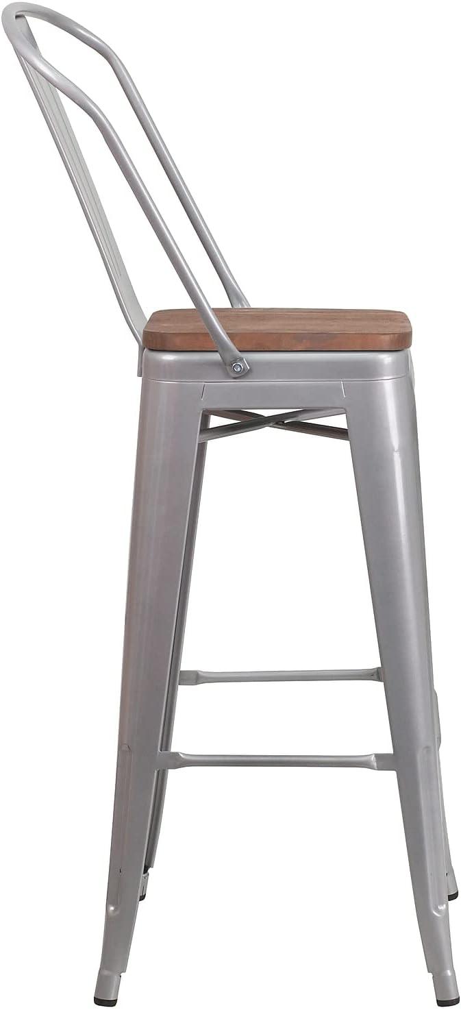 Flash Furniture 24" High Metal Counter Height Stool with Back and Wood Seat