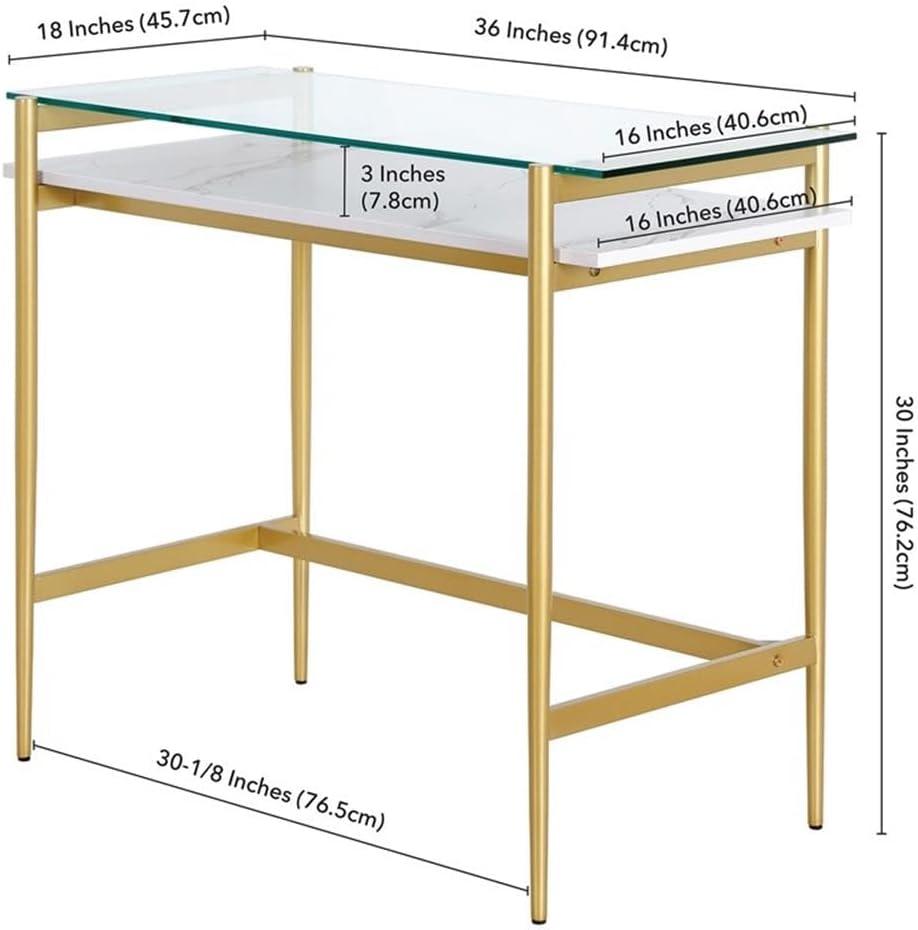 Henn&Hart 36" Brass/Faux Marble Metal/Glass/Faux Marble Home Office