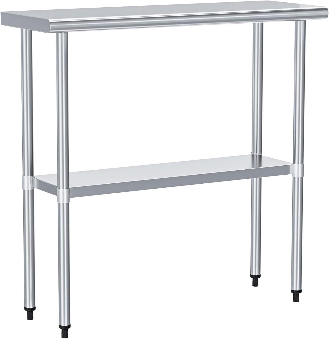 Stainless Steel Table for Food Prep & Work 30 x 48 inches Utility Table with Adjustable Undershelf, Commercial Workstation in Kitchen, Garage, Outdoor BBQ