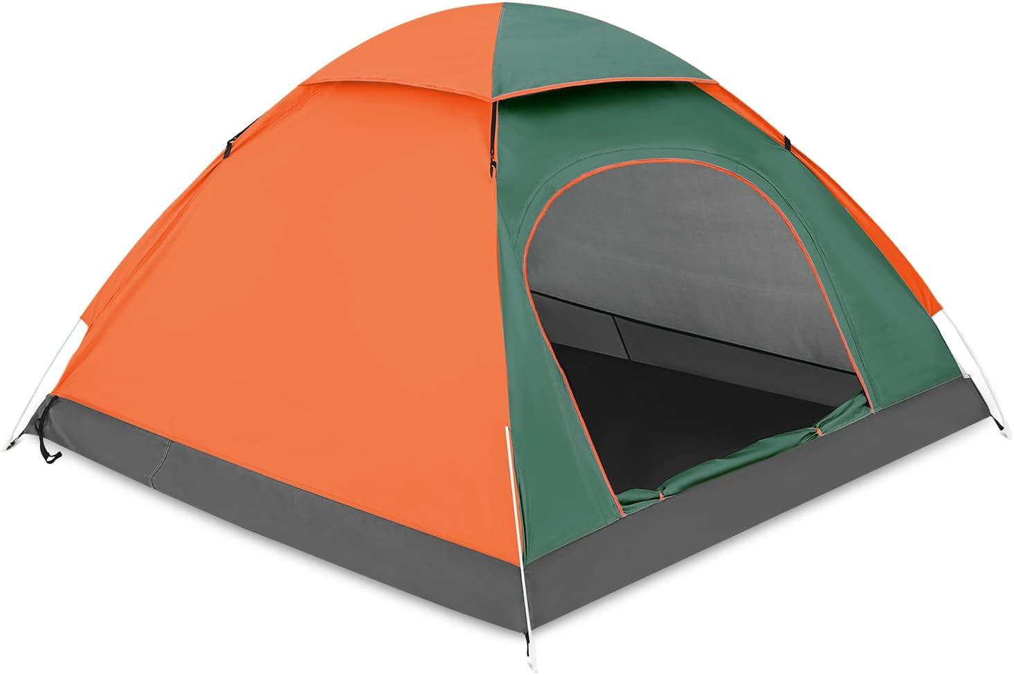 MoNiBloom Backpacking Dome Tent for Camping Hiking, Waterproof Two Doors Tent with Skylight for Mountaineering Travel, Green/Orange