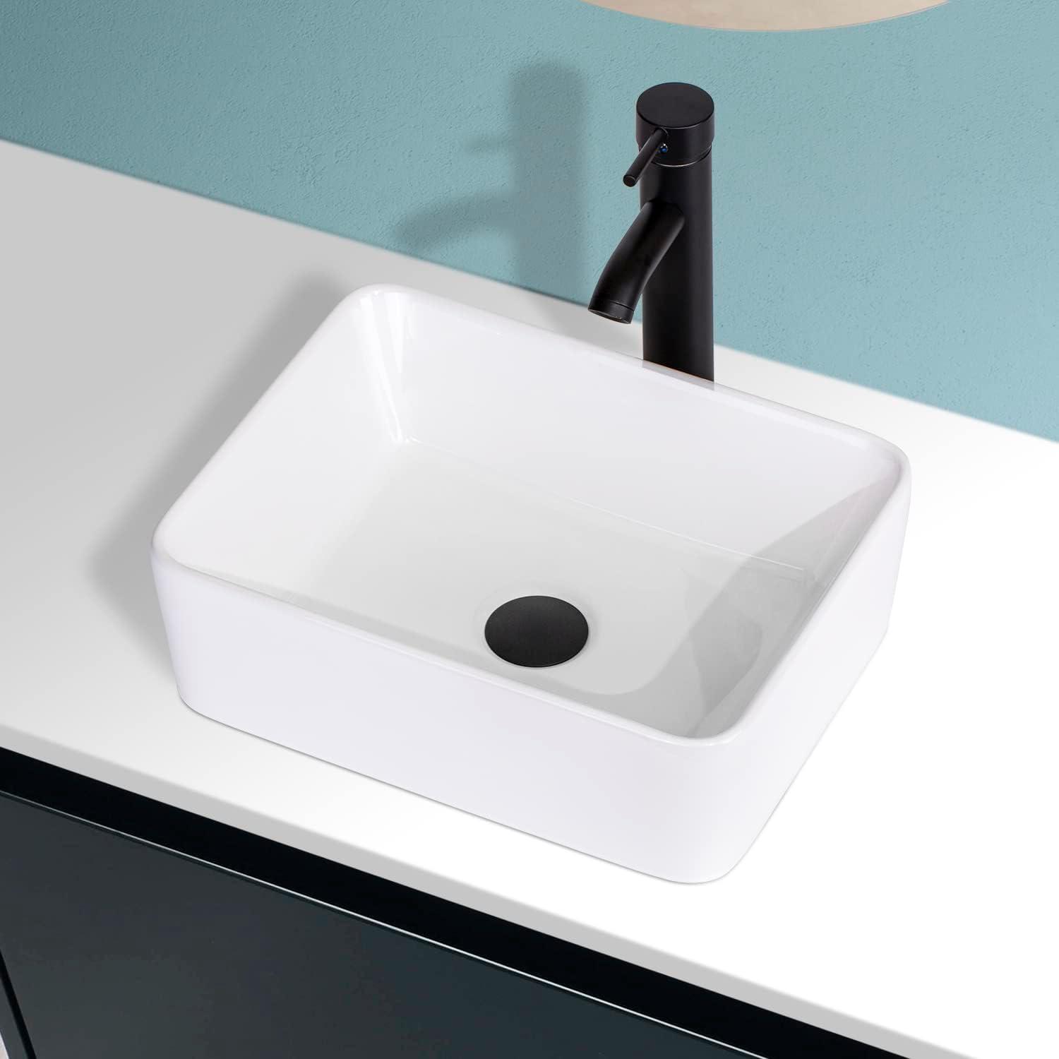 White Rectangular Ceramic Above-Counter Vessel Sink