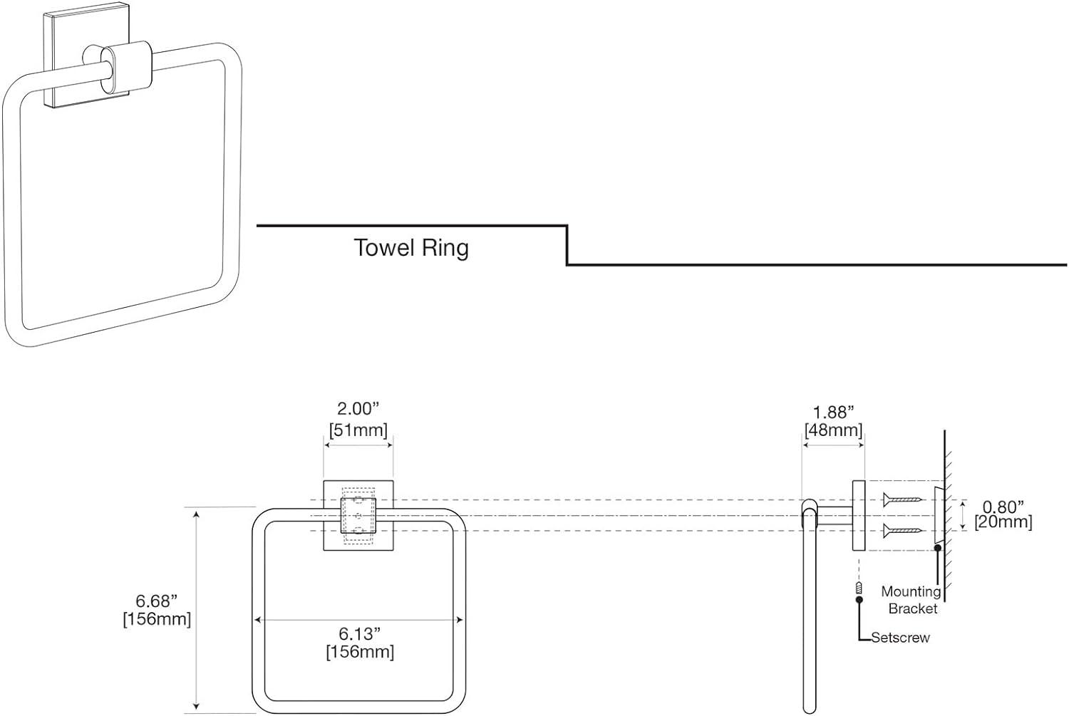 Elevate Towel Ring | Wall Mount Square Towel Holder for Bathroom, Kitchen