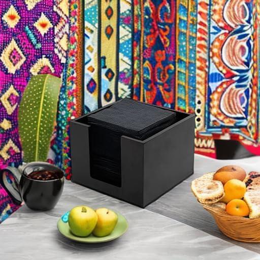 JepoIA 5.5 x 4 Inch Cocktail Napkin Holder 1 Square Flat Napkin Holder - For Bars Kitchen Tables or Countertops Sturdy Black Bamboo Tissue Napkin Holder Dining Room Decor