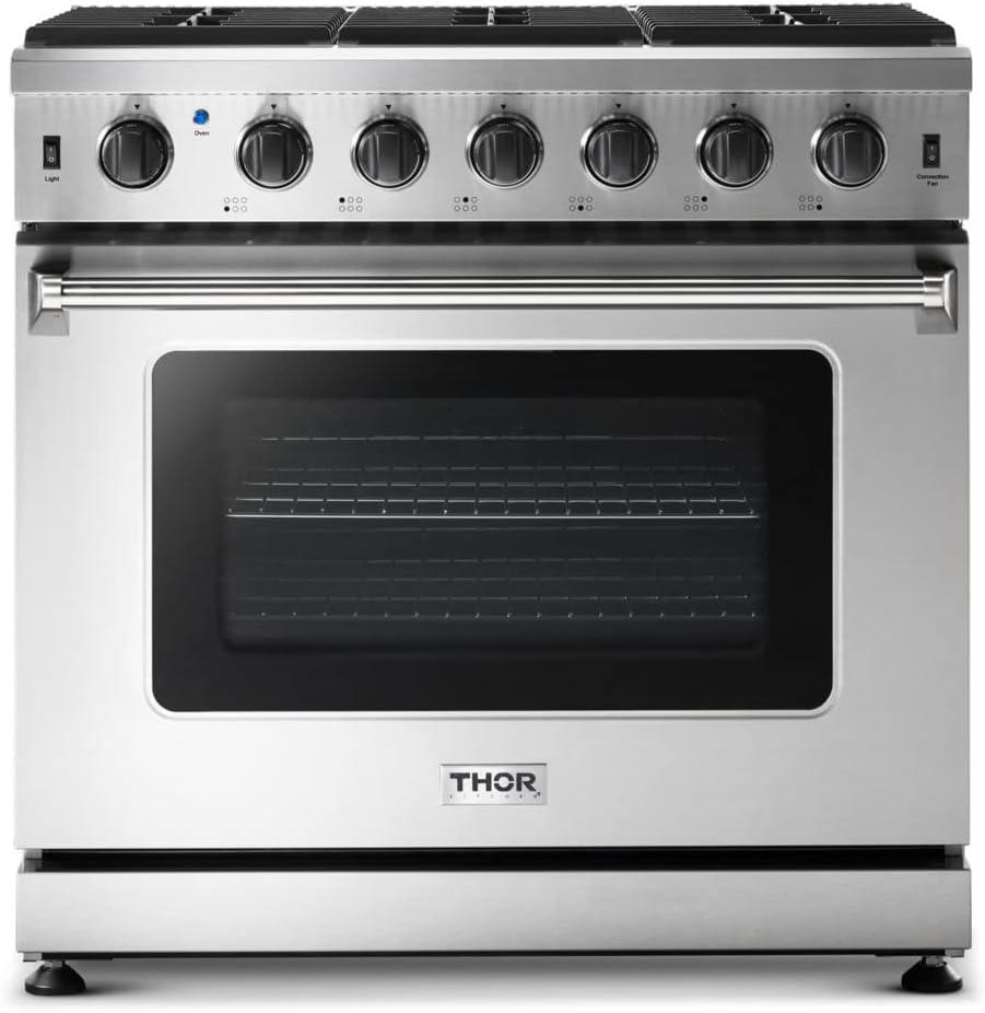 THOR 36-Inch Gas Range, 6 Burners - Stainless Steel (LRG3601U)
