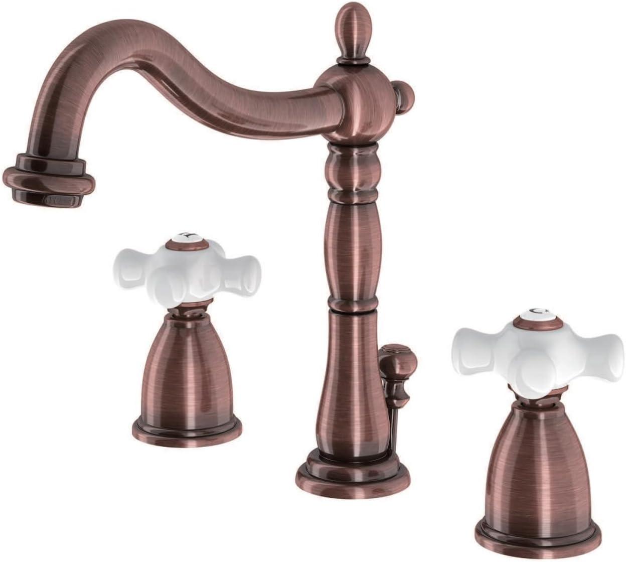 Kingston Brass Heritage Two-Handle 3-Hole Deck Mount Widespread Bathroom Faucet with Brass Pop-Up Drain