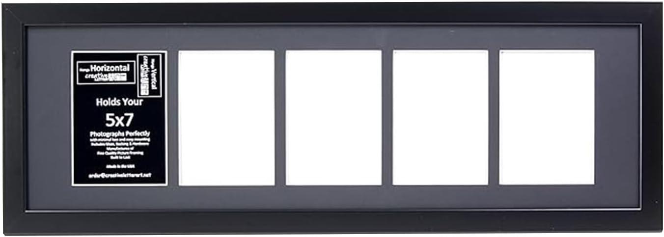 Creative Letter Art - 5 Opening 5x7 Black Picture Frame with 10x32-inch Black Mat Collage including Full Strength Glass, Alphabet Photography