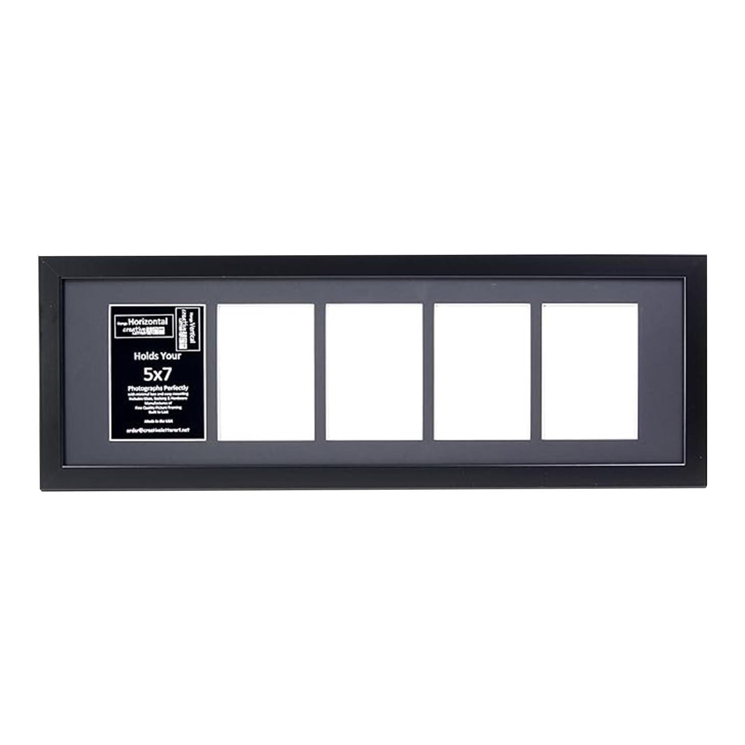 Creative Letter Art - 5 Opening 5x7 Black Picture Frame with 10x32-inch Black Mat Collage including Full Strength Glass, Alphabet Photography