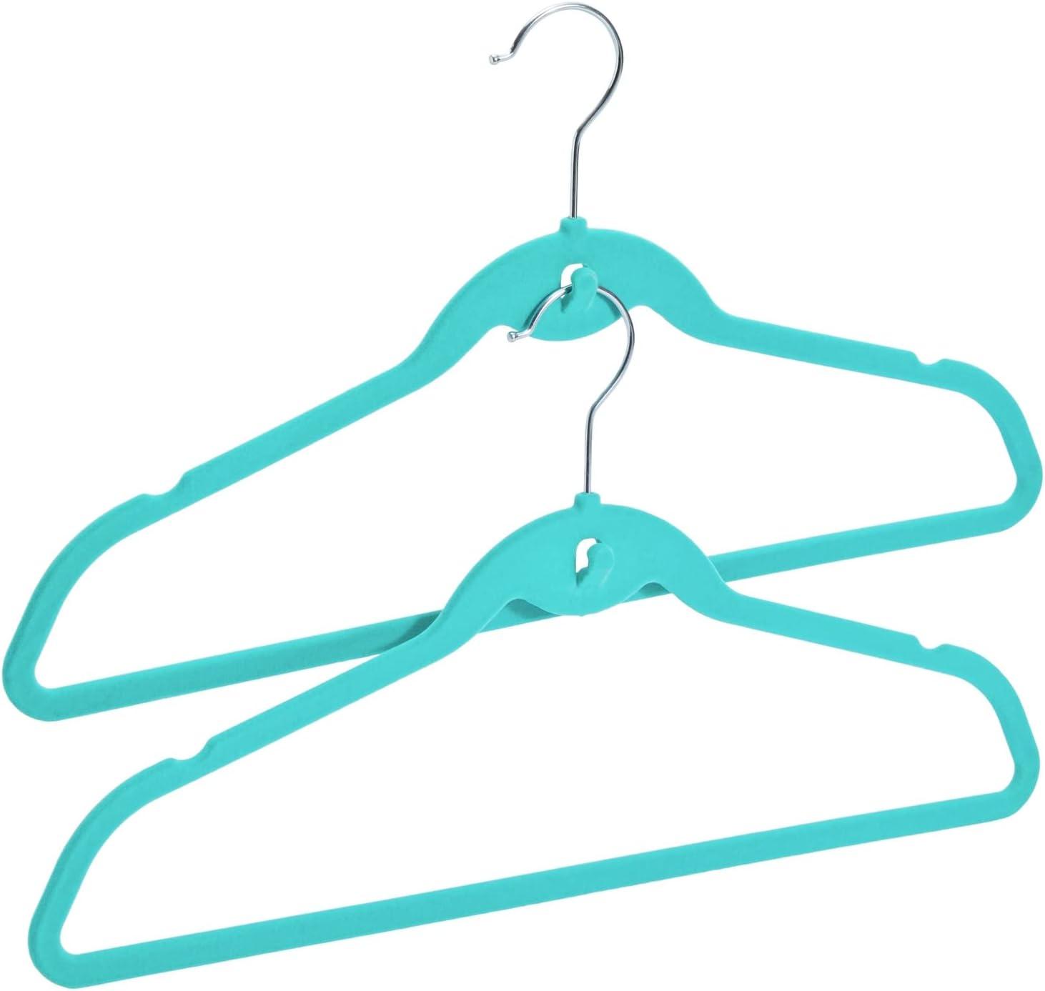 Juvale 50 Pack Non Slip Teal Velvet Clothes Hangers with Cascading Hooks Space Saving for Shirts, Coats, Pants, Suits, and Dresses, 17.5 Inches