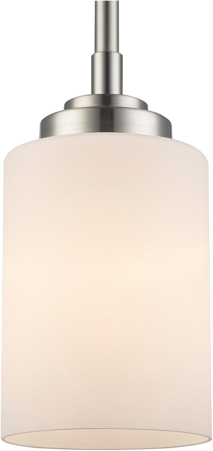 Bel Air Lighting Mod Pod 1-Light Brushed Nickel Hanging Mini Pendant Light Fixture with Frosted Glass Cylinder Shade