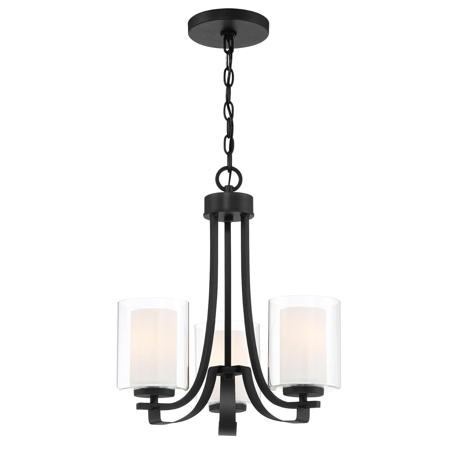 Minka Lavery Coal Black Pendant Chandelier 18" Wide Modern Clear Outer White Inner Glass 3-Light Fixture for Dining Room House