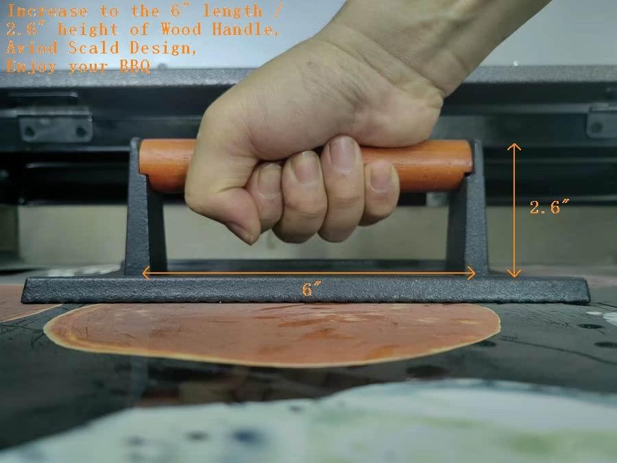 Heavy-Duty Cast Iron Grill Press with Wood Handle