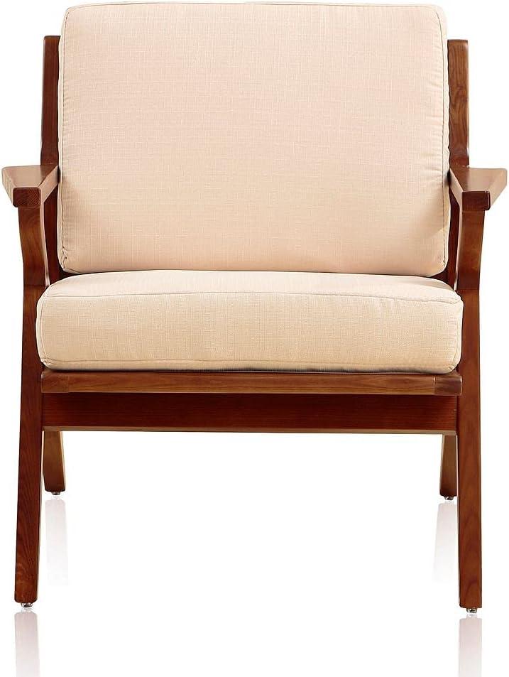 Martelle Cream and Amber Twill Weave Solid Ashwood Accent Chair