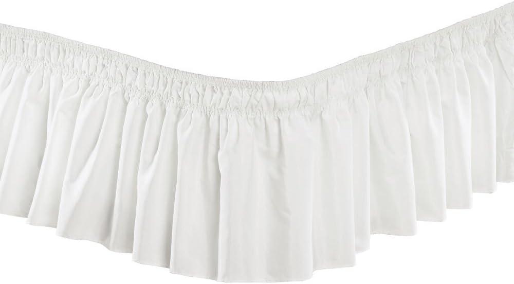 Pleated Three Sides Fabrics Wrap Around Style Egyptian Cotton Elastic 17 inch Drop Dust Bed Skirt for Twin/Full,Queen,King Size Beds(Queen, White)