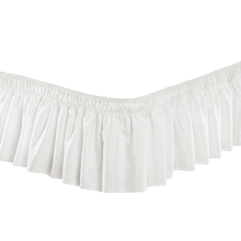 Pleated Three Sides Fabrics Wrap Around Style Egyptian Cotton Elastic 17 inch Drop Dust Bed Skirt for Twin/Full,Queen,King Size Beds(Queen, White)