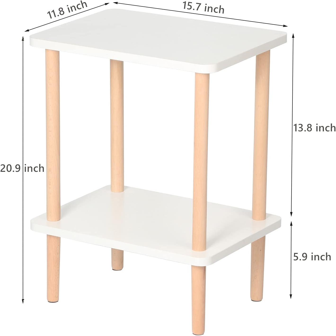 White and Beech Wood 2-Tier Rectangular Side Table