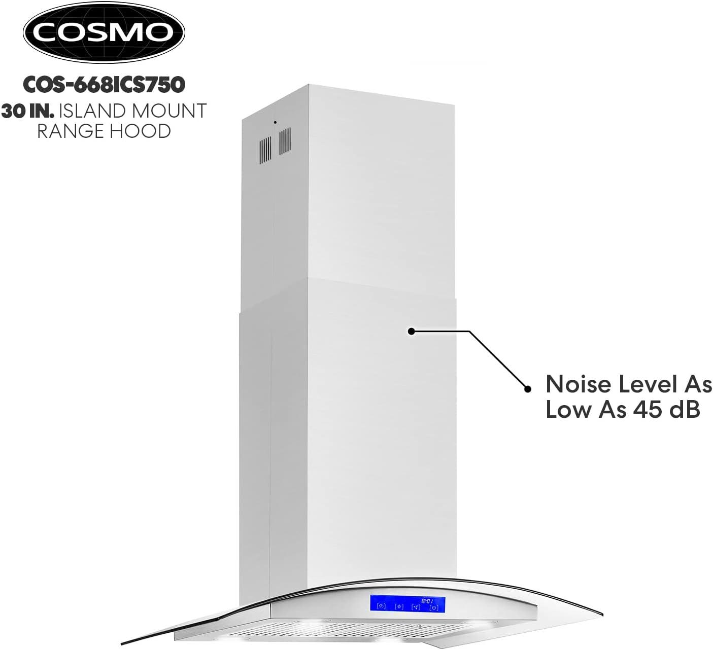 Cosmo 30 in. Ducted Island Range Hood in Stainless Steel with LED Lighting and Permanent Filters