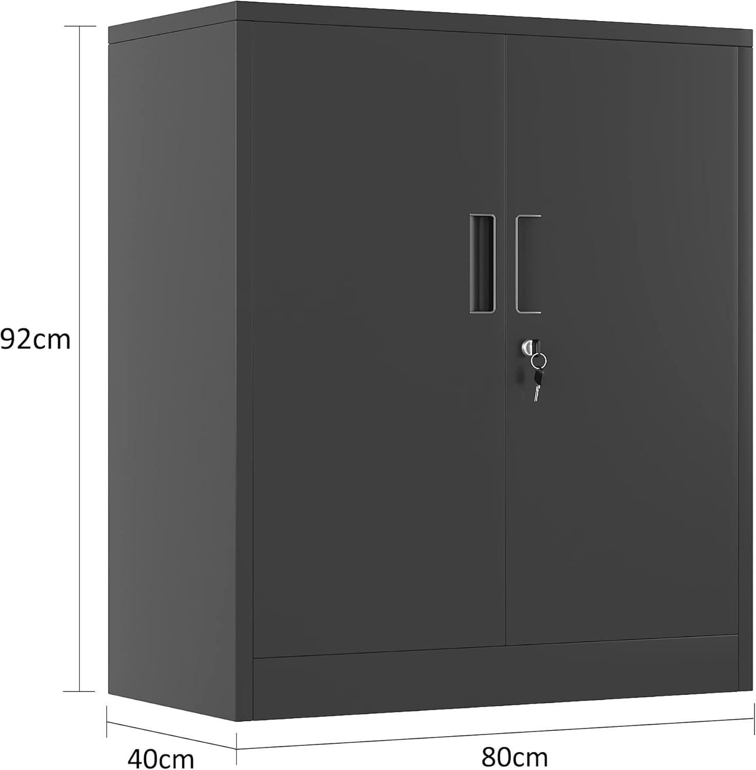 Metal Storage Cabinets with Shelves and Doors, Steel Locking Storage Cabinet for Home Office, Garage, Utility Room and Basement, 36.2" H x 31.5" W x 15.7" D (Black)