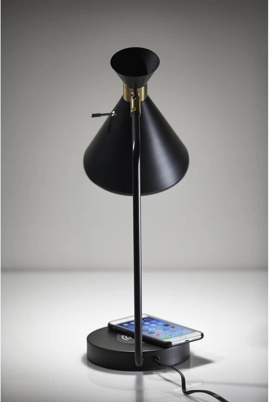 19" Wireless Charging Table Lamp Matte Black - Adesso: ETL Listed, Metal Shade, No Assembly Required