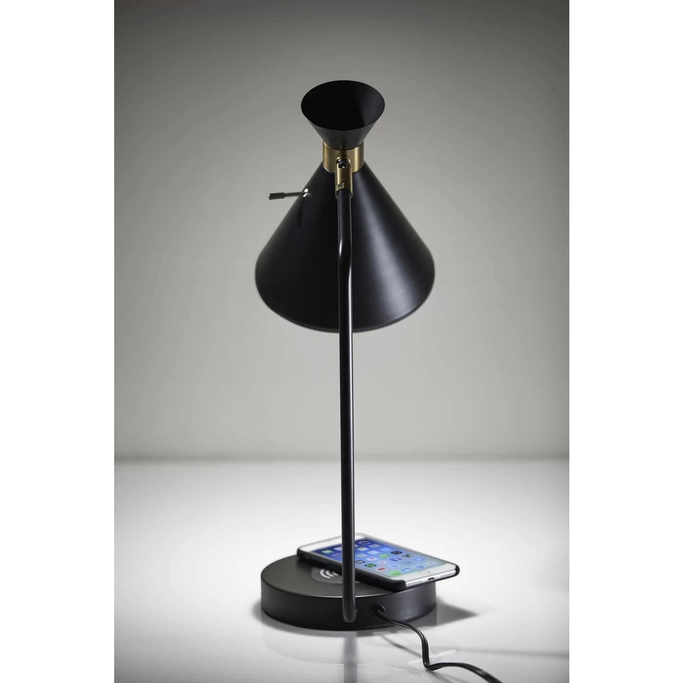 19" Wireless Charging Table Lamp Matte Black - Adesso: ETL Listed, Metal Shade, No Assembly Required