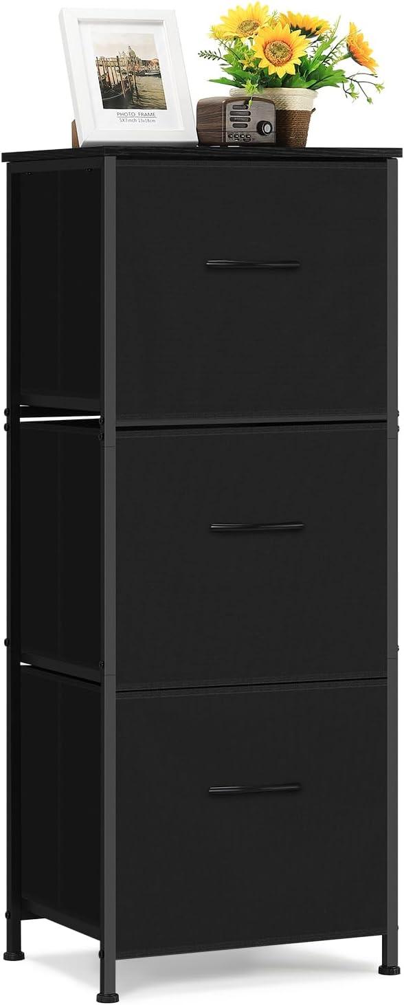 ZUNMOS 4 Drawer Fabric Dresser for Bedroom, Tall Chest of Drawer Organizer Storage Cabinet for Closet, Entryway, Black