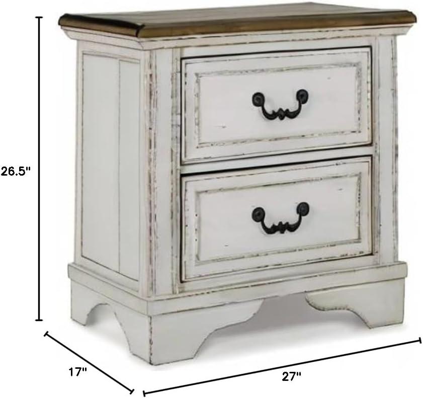 Elegant Two-Tone White and Brown Traditional 2-Drawer Nightstand