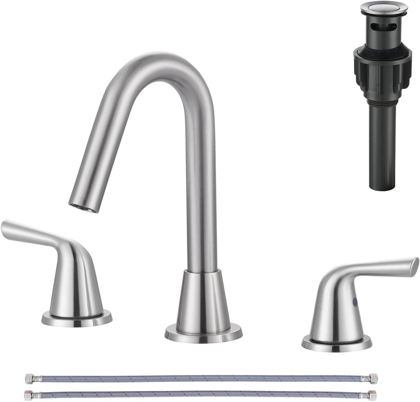 Brushed Nickel 8-Inch Double Handle Widespread Bathroom Faucet