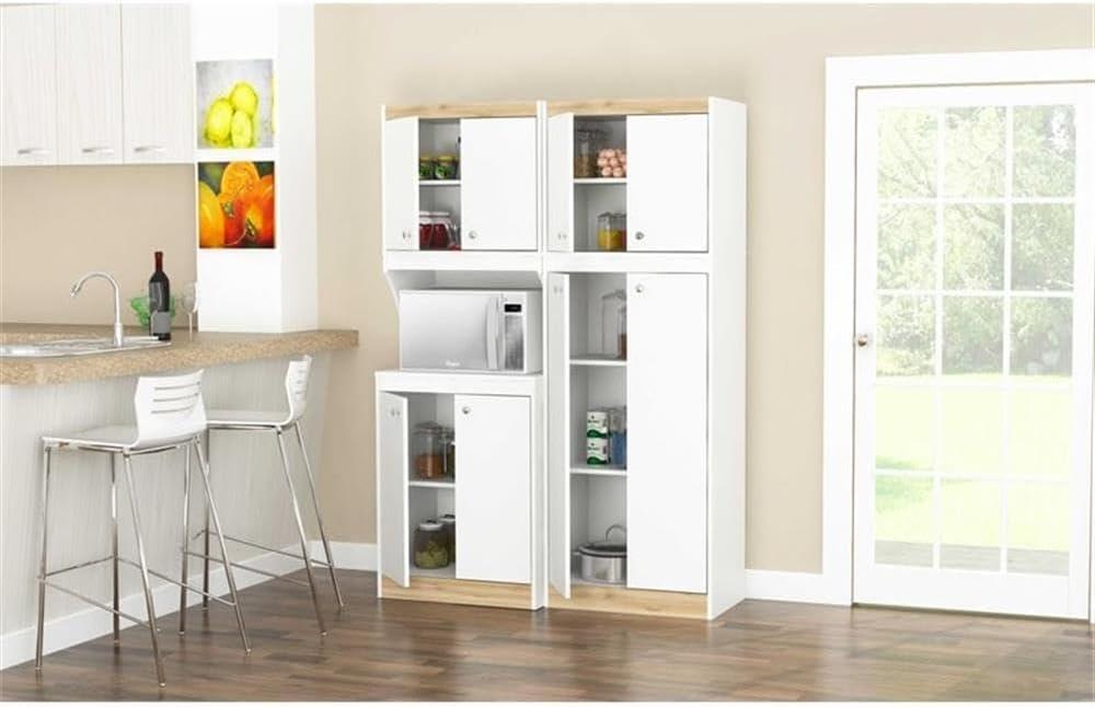 Inval Galley 2-Piece Microwave Kitchen Storage Cabinet 47"W, White and Oak