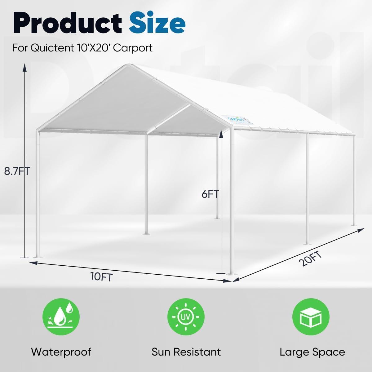 Quictent 10X20ft Upgraded Heavy Duty Carport Car Canopy Party Tent with Reinforced Steel Cables-White