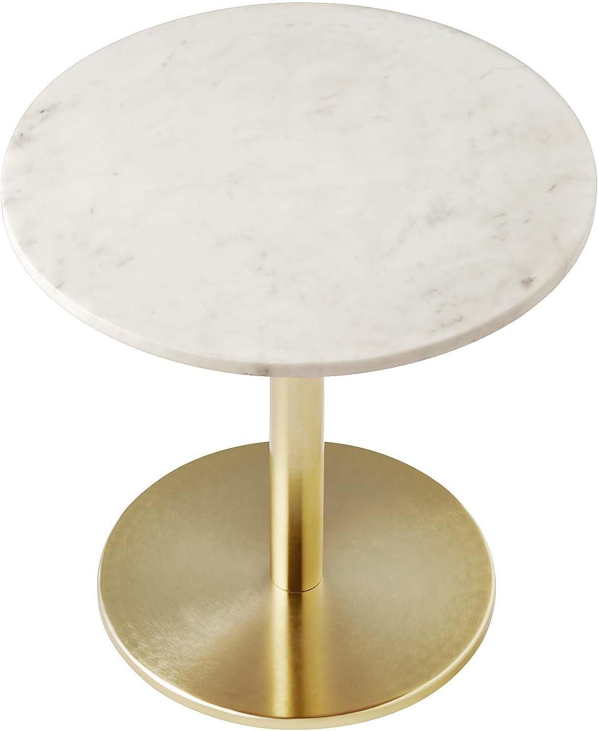 Modway Viva Round Metal & Marble Side Table in Brass and White