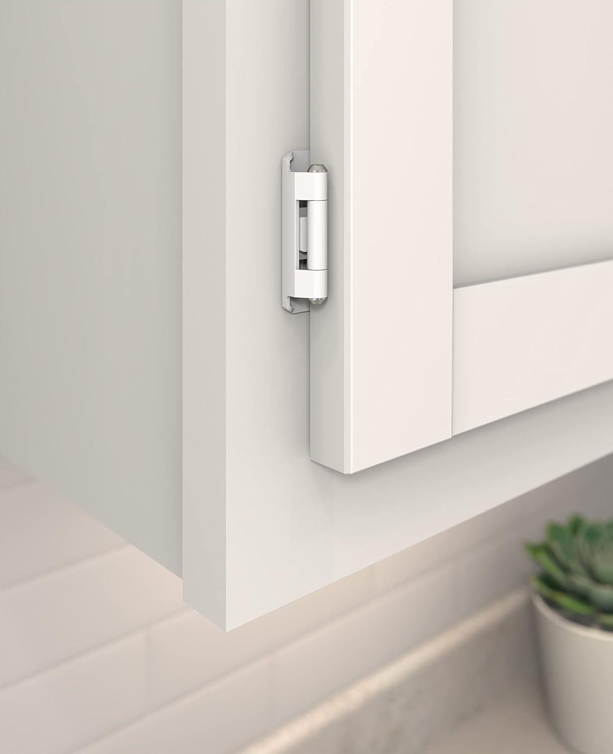 White Gloss Steel Self-Closing Overlay Cabinet Hinge