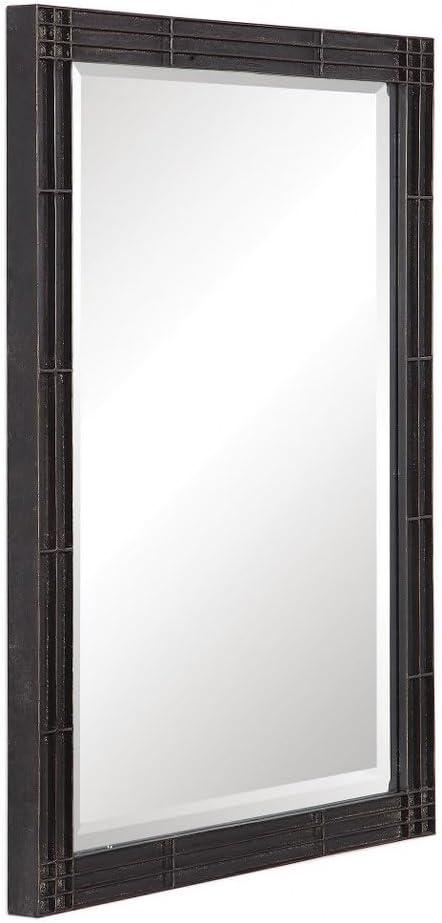 Uttermost Rectangular Vanity Accent Wall Mirror Industrial Beveled Aged Black Silver Iron Frame 25 1/4" Wide for Bathroom Bedroom