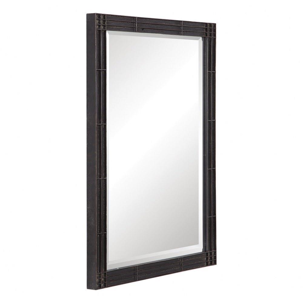 Uttermost Rectangular Vanity Accent Wall Mirror Industrial Beveled Aged Black Silver Iron Frame 25 1/4" Wide for Bathroom Bedroom