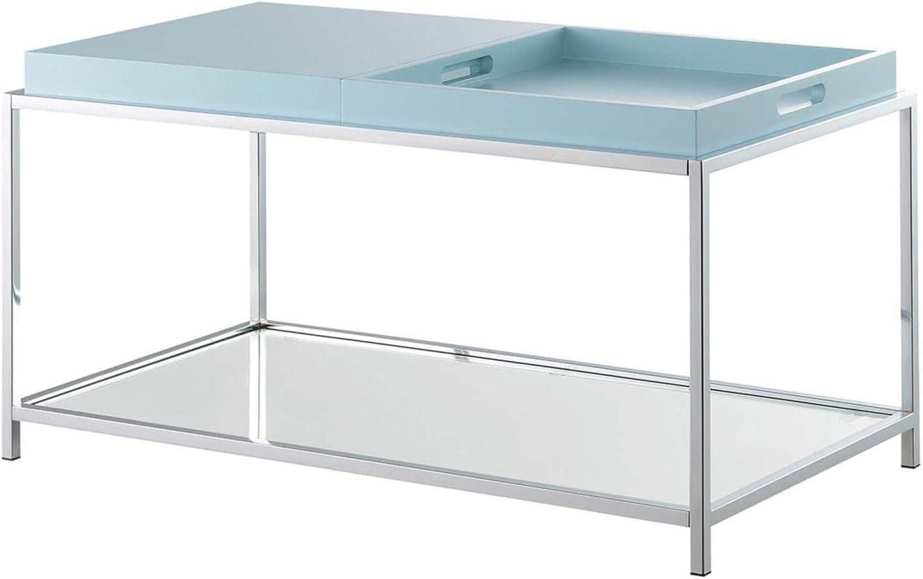 Convenience Concepts Palm Beach Coffee Table with Shelf and Removable Trays, Sea Foam Blue