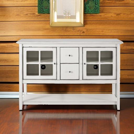 Walker Edison Modern 52" Glass Door Dining Buffet Table, Antique White