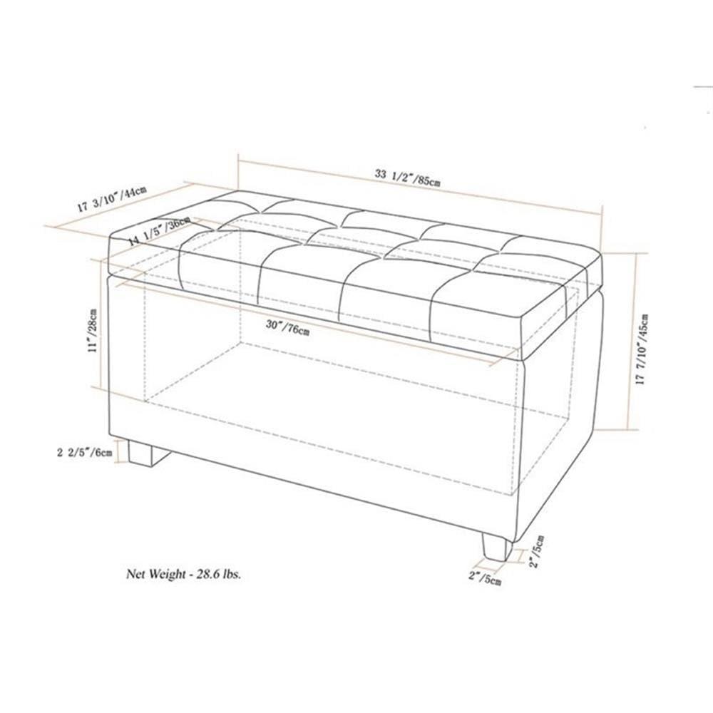 Simpli Home Cosmopolitan 34"W Upholstered Storage Ottoman with Tufted Design and Large Interior Storage