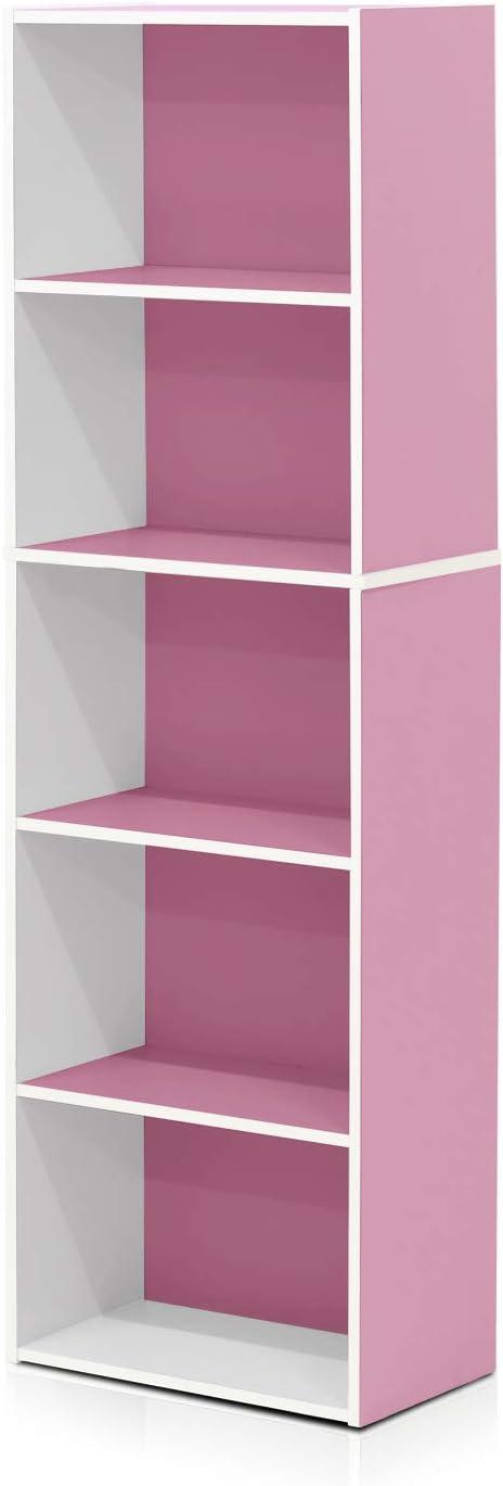 Furinno 5 Cube Reversible Storage Bookcase Open Shelf Organzier Horizontal Vertical,Pink