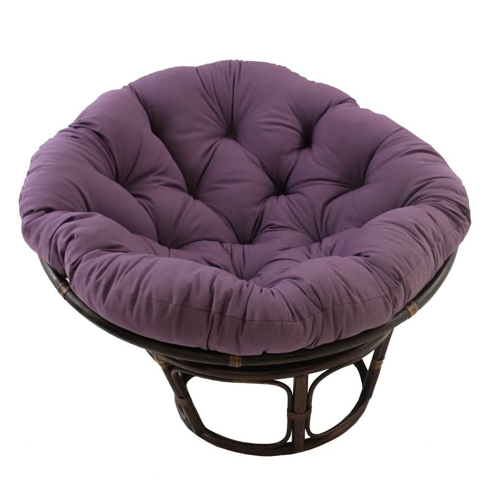 International Caravan 42" Rattan Papasan Chair with Solid Twill Cushion Grape: Stained Frame, Armless Design, 250lb Capacity