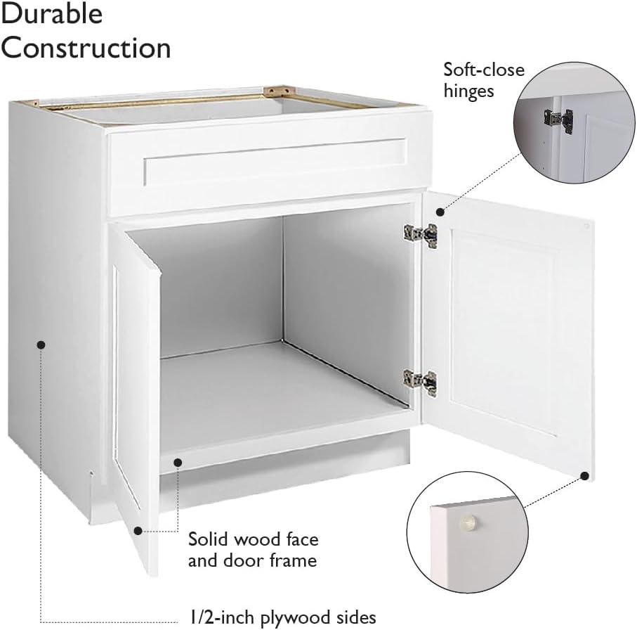 Design House 561514 Brookings Unassembled Shaker Sink Base Kitchen Cabinet 48x34.5x24, White