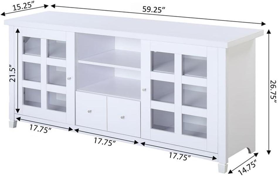 Convenience Concepts Newport Park Lane 1 Drawer TV Stand w/ Cabinets for TVs up to 65", White