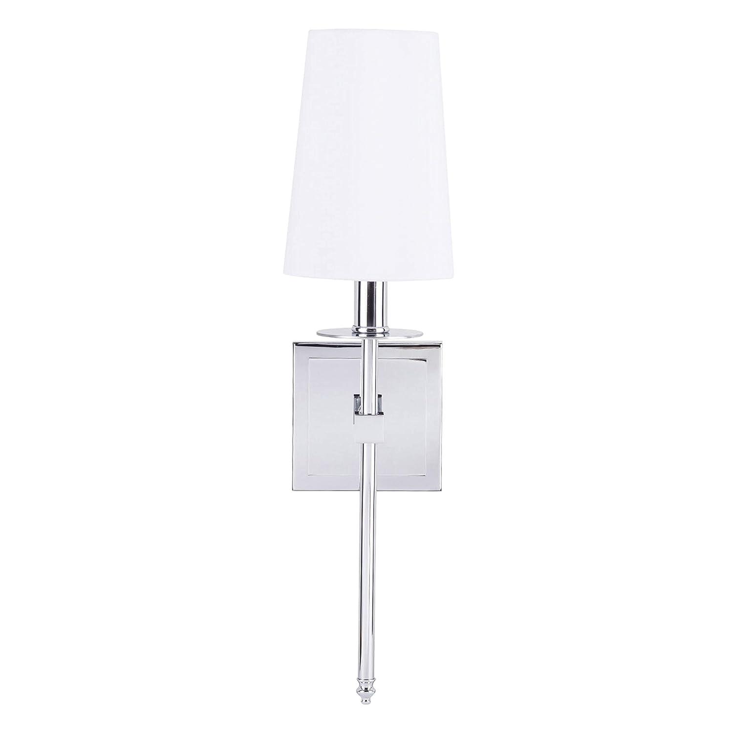 Linea di Liara Torcia Chrome Wall Sconce With White Fabric Shade - Modern Bathroom, Bedroom, and Hallway Light Fixture - Indoor Lighting, UL Listed