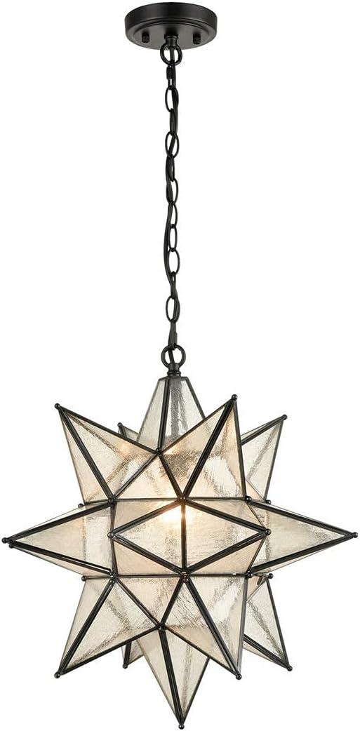 Moravian Star Pendant Chandelier Seeded Glass Black Light 19 Inches