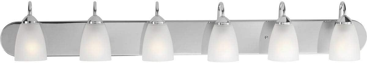 Progress Lighting Gather 6-Light Bath Bracket, Polished Chrome, Etched Glass Shades