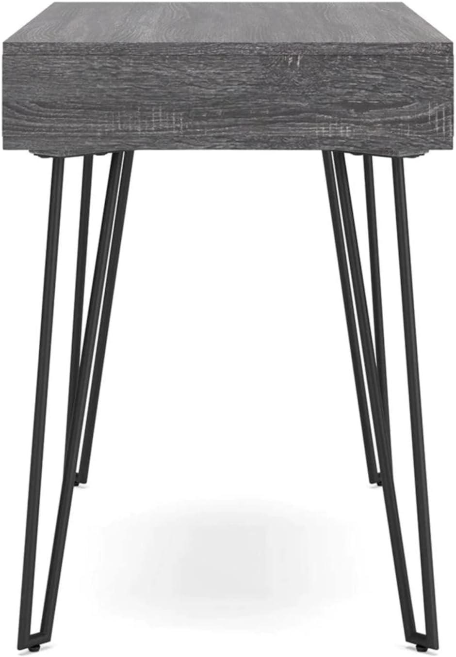 Charcoal Gray Wood Home Office Desk with Black Metal Legs